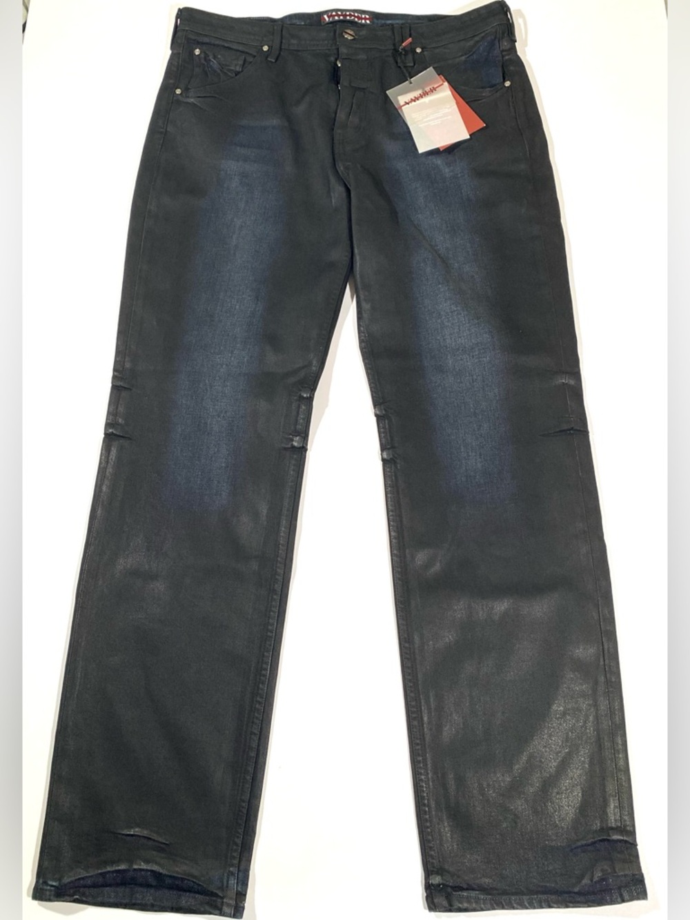VAYDER Black Waxed Straight Wooderson Stretch USA Men Jean (Tag34) Fit 36x33